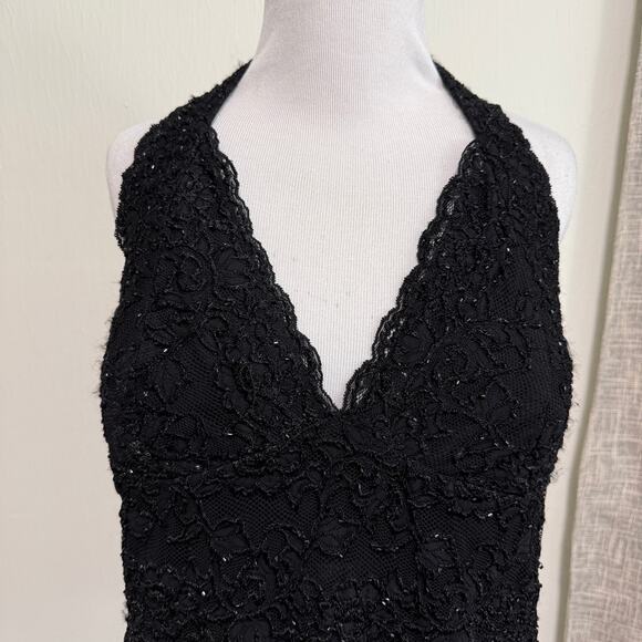 VTG Cache Y2K Babydoll Halter Top M Black Sheer Mesh Beaded Lace Whimsigoth Vamp - Picture 7 of 13